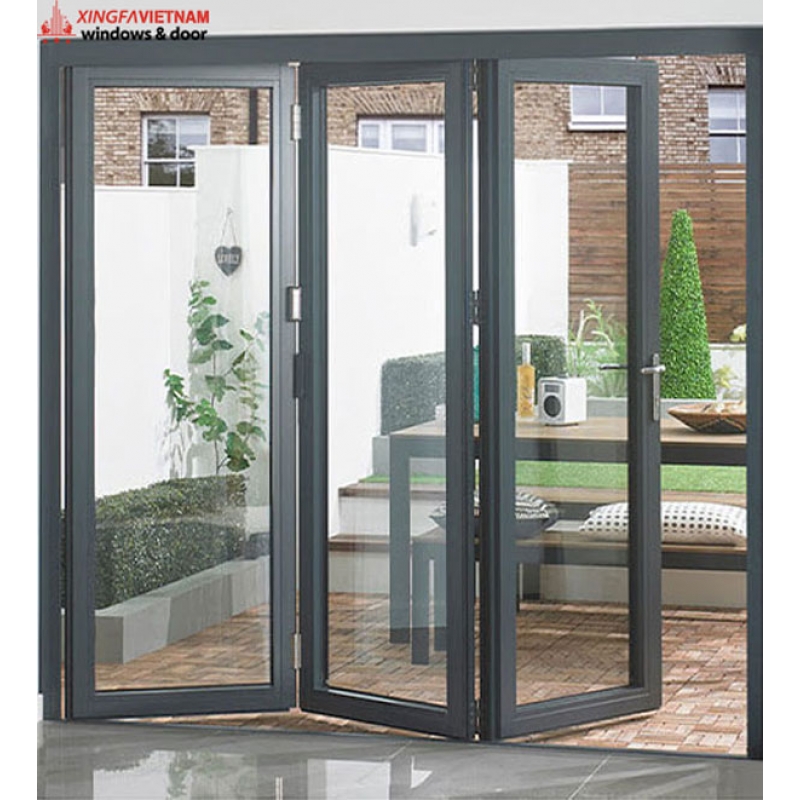 Cửa đi mở xếp gấp 3 cánh nhôm Xingfa Quảng Đông chính hãng
